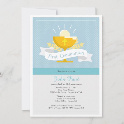 Eerste uitnodiging voor een blauw pokadot (Voorkant)