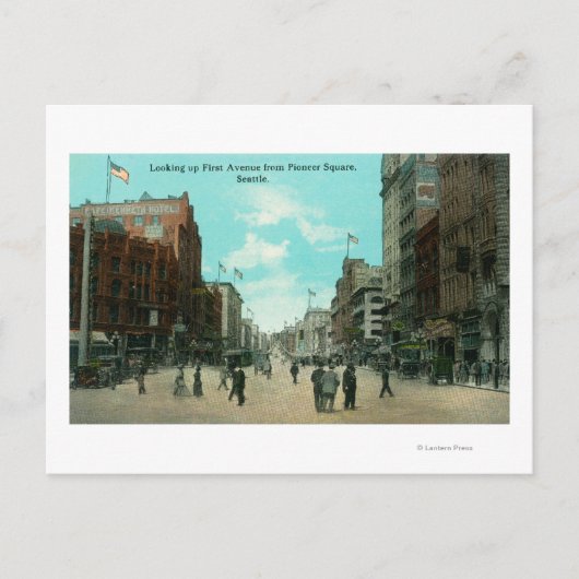 Eerste Uitzicht van Pioneer Avenue Briefkaart (Voorkant)