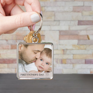 Eerste Vaderdag 2025 Custom Dad en Baby Foto Sleutelhanger