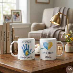 Eerste Vaderdag 2026 Blauwe Waterverf Handafdruk Koffiemok