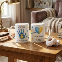 Eerste Vaderdag 2026 Blauwe Waterverf Handafdruk