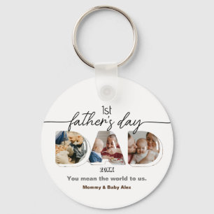 Eerste Vaderdag 3 foto's Collage Sleutelhanger