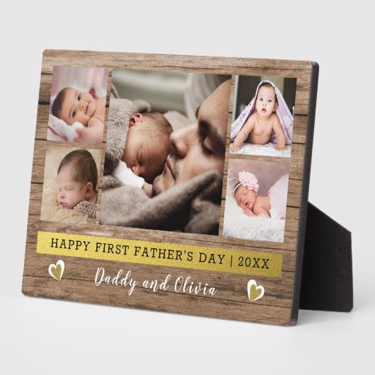Eerste Vaderdag 5 Foto collage Rustic Wood Fotoplaat (Zijkant)