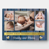 Eerste Vaderdag 5 fotocollage blauw hout Fotoplaat (voorkant)