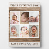 Eerste Vaderdag 6 foto collage rustiek hout Fotoplaat (voorkant)