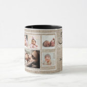 Eerste Vaderdag 7 Foto collage Rustic Burlap Mok (Midden)