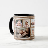 Eerste Vaderdag 7 Foto collage Rustic Wood Mok (Voorkant links)