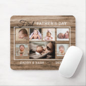 Eerste Vaderdag 7 Foto collage Rustic Wood Muismat (Met muis)
