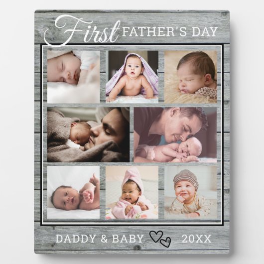 Eerste Vaderdag 8 Foto collage Grauwe Hout Fotoplaat (Voorkant)
