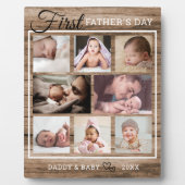 Eerste Vaderdag 8 Foto collage Rustic Wood Fotoplaat (Voorkant)