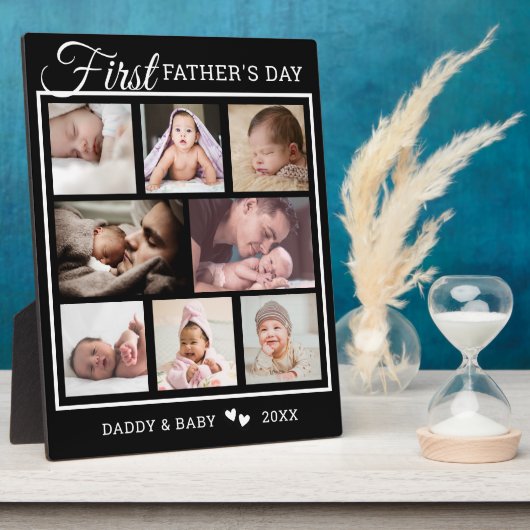 Eerste Vaderdag 8 Foto collage zwart en wit Fotoplaat (Zijkant)