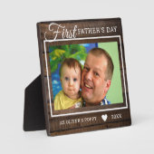 Eerste Vaderdag als Poppy Rustic Wood Foto Fotoplaat (Voorkant)