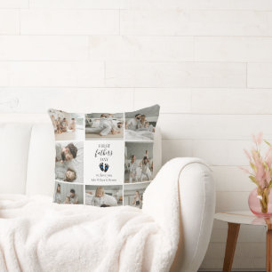 Eerste Vaderdag – Baby Footprints & Blue Hearts Kussen