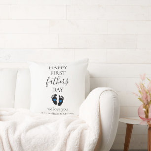 Eerste Vaderdag – Baby Footprints & Blue Hearts Kussen