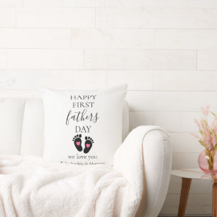 Eerste Vaderdag – Baby Footprints & Pink Hearts Kussen