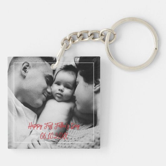 Eerste Vaderdag Baby Foto collage Sleutelhanger (Achterkant)
