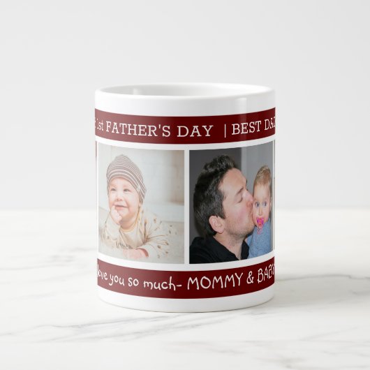 Eerste Vaderdag Beste vader ooit 4 Fotomaroon Extra Grote Beker (Voorkant)