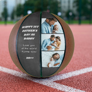 Eerste vaderdag Chalkboard 3 Aangepaste Baby foto Basketbal