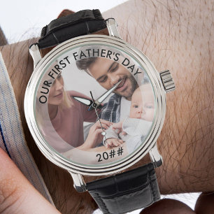 Eerste vaderdag Editable Jaar Aangepaste Foto Horloge