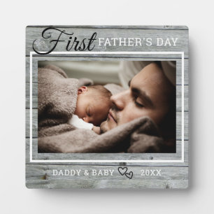 Eerste Vaderdag Foto Rustic Gray Wood Fotoplaat