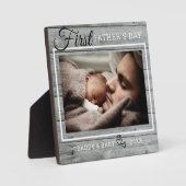 Eerste Vaderdag Foto Rustic Gray Wood Fotoplaat (Voorkant)