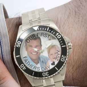 Eerste vaderdag Foto Semi Transparency Border Horloge