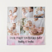 Eerste Vaderdag Fotocollage Wandtapijt Wandkleed (Voorkant)