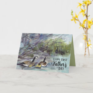 Eerste Vaderdag Ganzen Familie Baby Vogels Meer Kaart