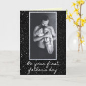 Eerste Vaderdag Glitter Fotokaart Kaart (Gele Bloem)