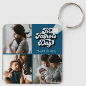 Eerste vaderdag Groovy Retro Drie Foto | Blauw Sleutelhanger (Achterkant)