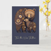 Eerste Vaderdag Leuke Beren Folk Art Kaart (Gele Bloem)