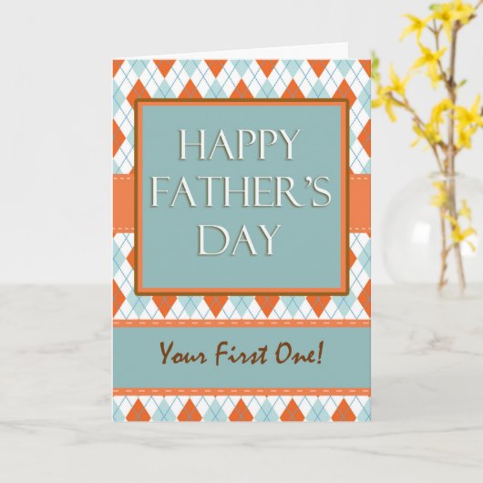 Eerste Vaderdag, Modern Argyle Design Kaart (Gele Bloem)