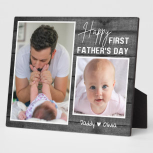 Eerste Vaderdag New Dad Black Wood 2 foto Fotoplaat