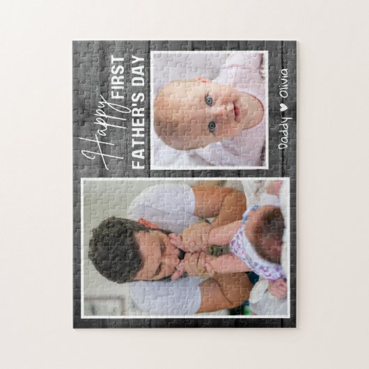 Eerste Vaderdag New Dad Black Wood 2 foto Legpuzzel (Verticaal)