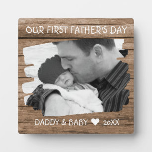 Eerste vaderdag Nieuwe vader Baby Foto Rustic Wood Fotoplaat