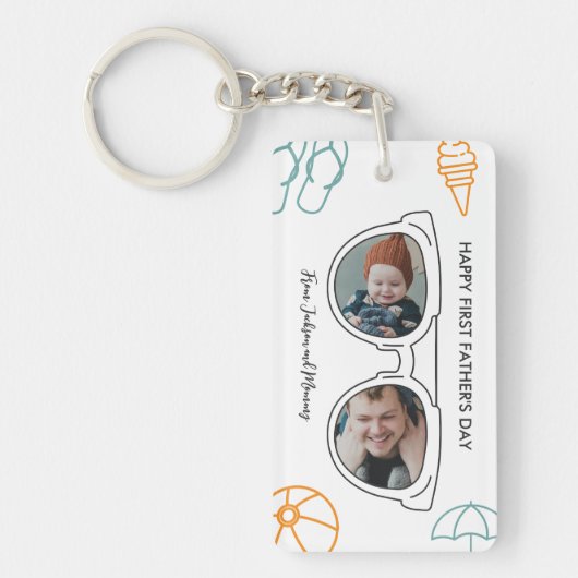 Eerste Vaderdag Pap Aangepaste Fotozonnebril Sleutelhanger (Voorkant)