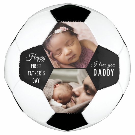 Eerste Vaderdag papa Baby 2 Foto Collage Voetbal (Voorkant)