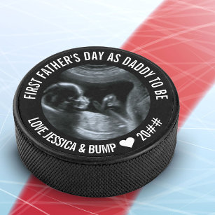 Eerste Vaderdag papa om Sonogram Foto Hockey Puck