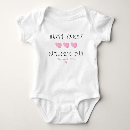 Eerste Vaderdag Pink Heart Custom Romper (Voorkant)