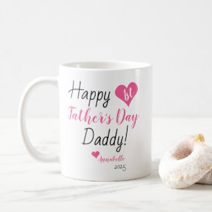 Eerste Vaderdag roze hart baby meisje dochter Koffiemok