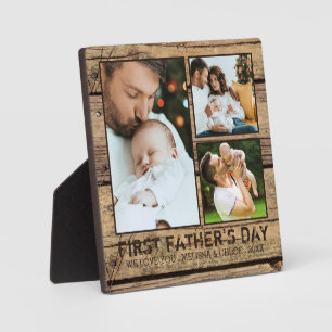 EERSTE VADERDAG Rustic Houten Fotocollage met 3 fo Fotoplaat