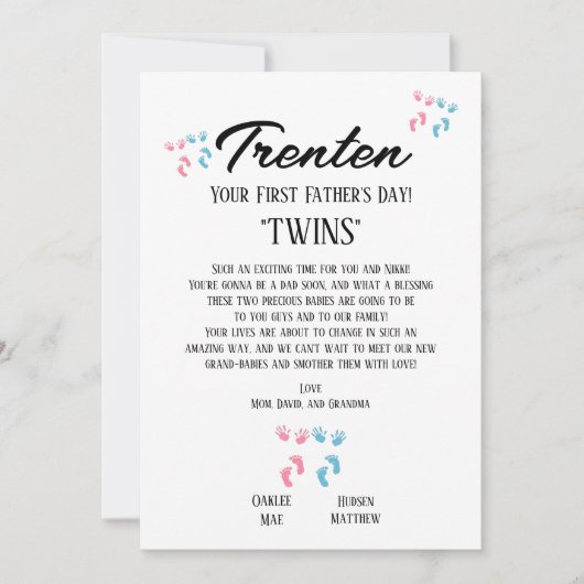 Eerste Vaderdag voor Twins Aankondiging (Voorkant)