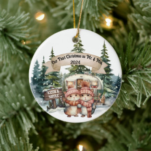 Eerste Vakantie RV Camping Paar Pas getrouwd Keramisch Ornament
