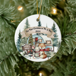 Eerste Vakantie RV Camping Paar Pas getrouwd Keramisch Ornament