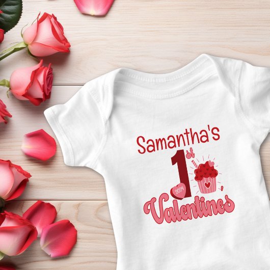 Eerste Valentijns 'Cupcake Red & Pink Girl Naam Romper