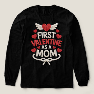 Eerste Valentijnsdag als moeder Faux Borduurwerk K Tri-Blend Shirt