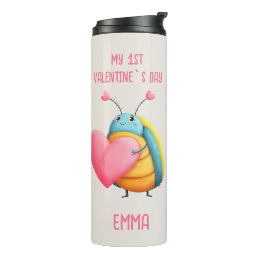 Eerste Valentijnsdag Mopige Bug Mok (Gedraaid links)
