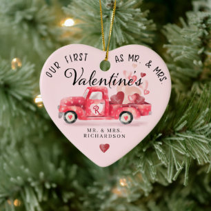 Eerste Valentijnse  als Mr & Mrs Red Waterverf Tru Keramisch Ornament