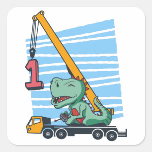 Eerste verjaardag 1 jaar Mobile Crane Dinosaur Vierkante Sticker