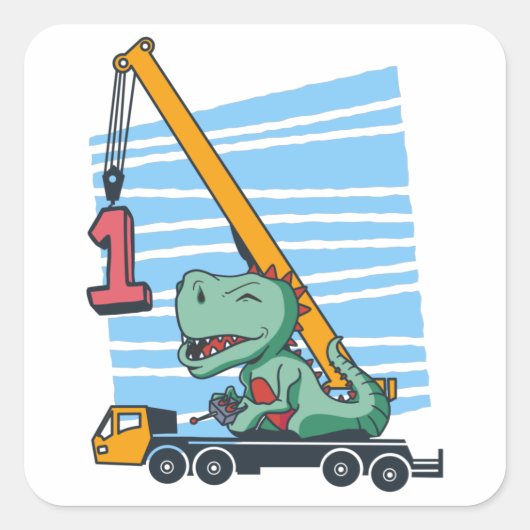 Eerste verjaardag 1 jaar Mobile Crane Dinosaur Vierkante Sticker (Voorkant)